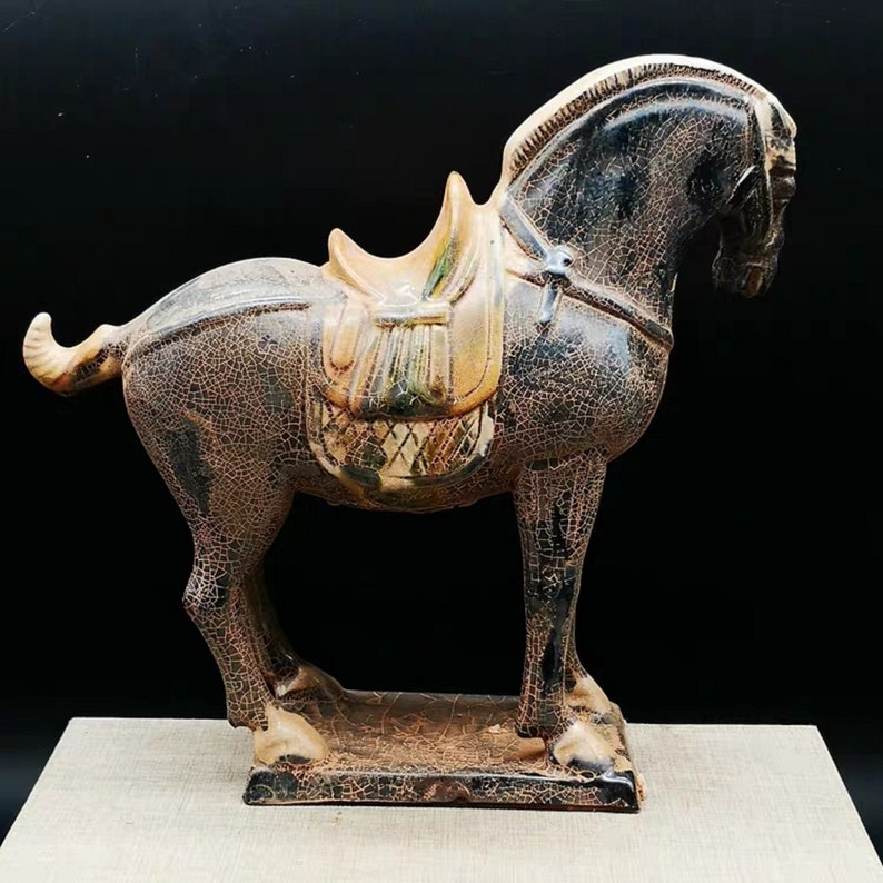 Tibetan Tibet Nepal Tri colored glazed pottery statues Fengshui Decoration Toy tea pet Meditation horse figures sculpture Figurine black