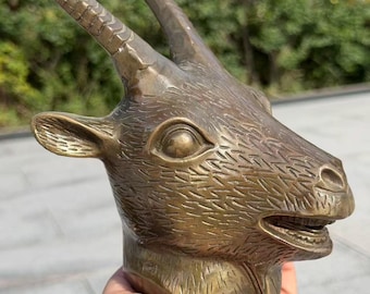 Bronze Goat Head Statue, Antique Style Chinese Zodiac Goat Bust, Vintage Metal Animal Sculpture, Home Decor