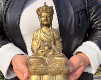 Vintage Brass Jizo Statue, Ksitigarbha Bodhisattva Figurine, Dizang Pusa, Tibetan Buddhist Altar Spiritual Decor