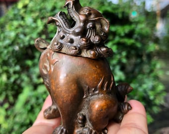 MY37164 Vintage antique Bronze Fu Foo Dog Guardian Lion Statues foo dog incense burner animal censer folk collection home office table decor