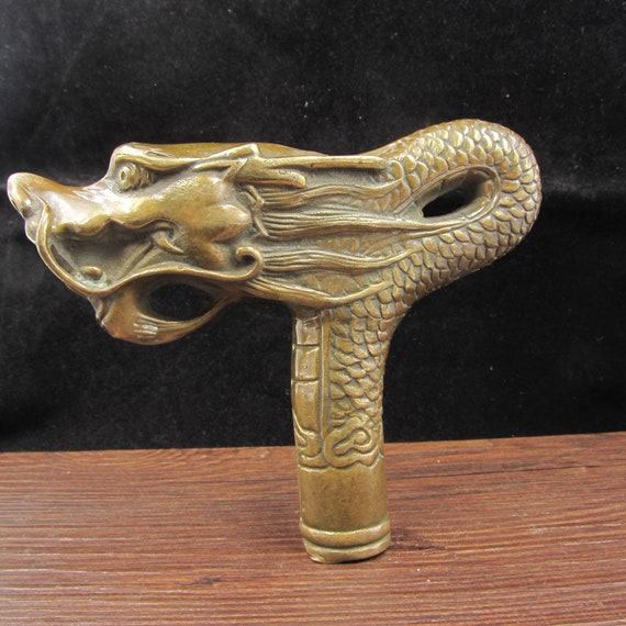 Vintage Style Dragon Head Cane, Walking Stick handle Bronze Hand Carved Solid Figure Crutch Cane Head Unique Gift Custom Walking Cane MC4606