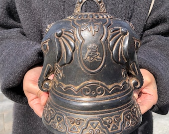 Handcrafted Tibetan Elephant Buddha Temple Bell,Nepal Blessing Fortune Bell,Feng Shui Wind Chime,Spiritual Protection Home Garden Decor Gift