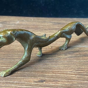 Exquisite Home Decoration copper Old Vtg Leopard Statue Bronze Lucky animal Sculpture Decor abstract Tiger Big cat Beast Statue Art decor p8