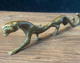 Exquisite Home Decoration copper Old Vtg Leopard Statue Bronze Lucky animal Sculpture Decor abstract Tiger Big cat Beast Statue Art decor p8