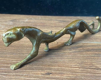 Exquisite Home Decoration copper Old Vtg Leopard Statue Bronze Lucky animal Sculpture Decor abstract Tiger Big cat Beast Statue Art AA072