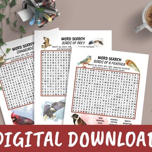 Bird Themed 3 Pack Printable Word Search Large Print Puzzle|for Seniors ...