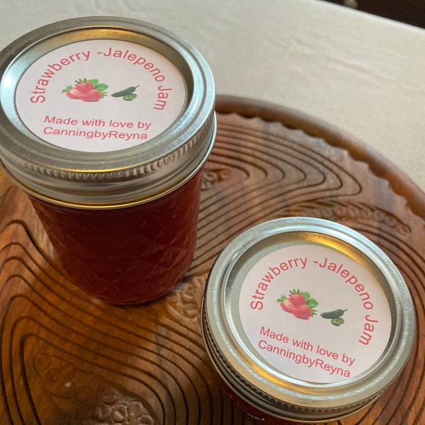 Strawberry Jalapeño Jam - Homemade! Made with fresh organic strawberries and jalapeños! Mild heat - great on toast or biscuits!