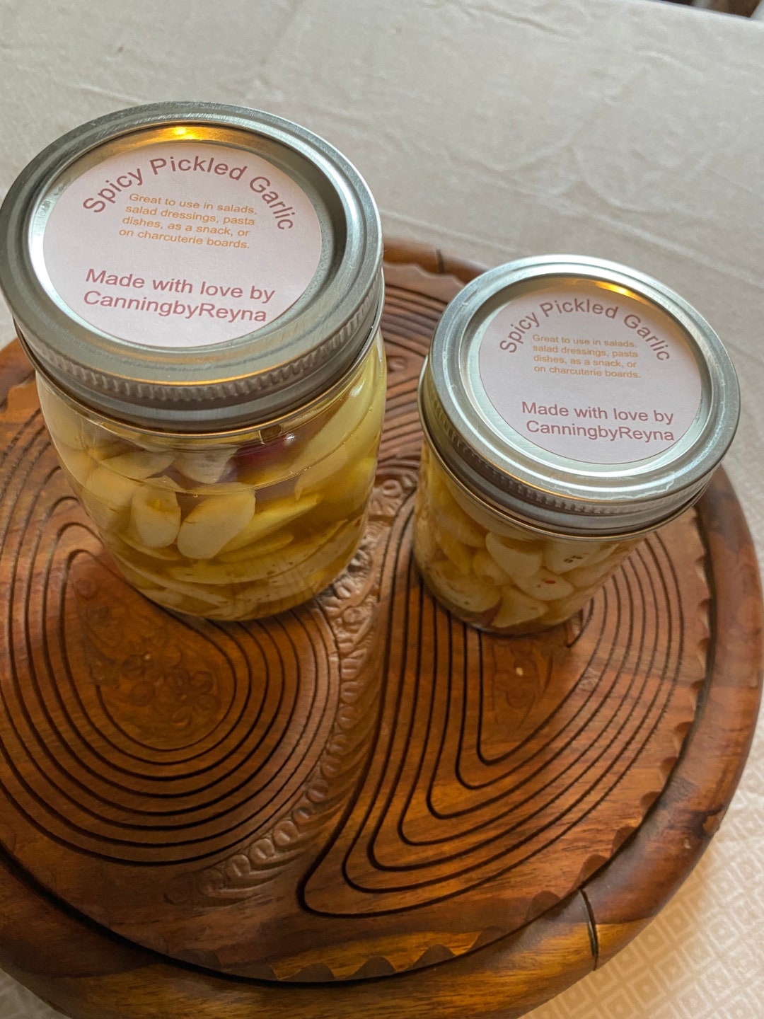 Organic Sweet Pickled Garlic OR Spicy Pickled Garlic Homemade. Great as a Snack Perfect for Your