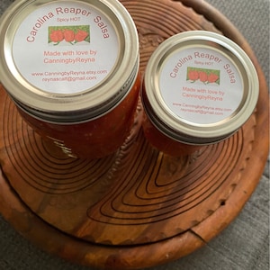 Carolina Reaper Salsa - Homemade! Spicy hot heat and with great flavors.  Great with tortilla chips or on tacos/enchiladas!