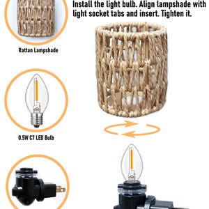 Boho Night Light Plug in - Rattan Lamp Shade, 0.5W Replaceable LED Bulb & On/Off switch image 6