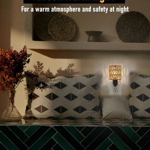 Boho Night Light Plug in - Rattan Lamp Shade, 0.5W Replaceable LED Bulb & On/Off switch image 3