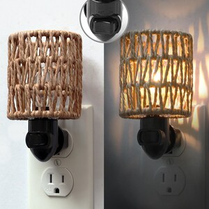 Boho Night Light Plug in - Rattan Lamp Shade, 0.5W Replaceable LED Bulb & On/Off switch image 2