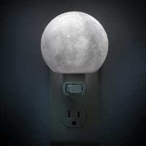 Moon Night Light Plug in - 3D Printed Lunar Lamp Shade, 0.5W Replaceable LED Bulb & On/Off switch