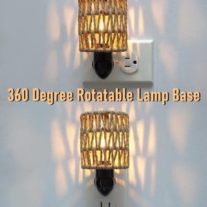 Boho Night Light Plug in - Rattan Lamp Shade, 0.5W Replaceable LED Bulb & On/Off switch image 4