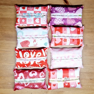 Mini Fabric Love Heart Tissue Holder with Natural Bamboo Tissues, Various Designs