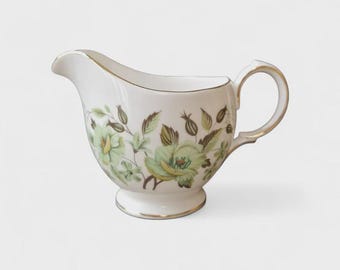 Vintage Colclough Bone China Creamer Jug – Green Floral Gilded English Tea Ware