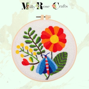 Blumen Punch Needle Kit Anfänger Daisy Punch Needle Stickerei Kit 20 cm Hoop Komplett DIY Abstrakte Blumen Needle Punch Craft Kit Geschenkidee