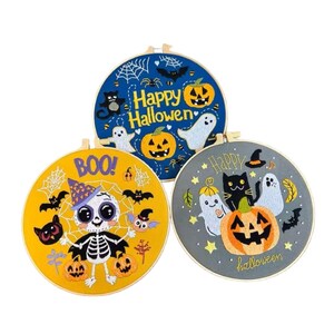 Halloween-borduurpakket. Compleet Halloween-borduurpakket. Set 3: 9 pakketten om uit te kiezen, borduren voor beginners en volwassenen