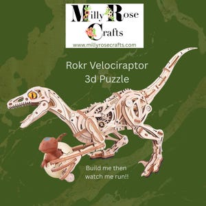 Robotime Rokr Velociraptor 3D Puzzle Wooden Walking Dinosaur Movable Mechanical Model Home Desk Decoration Craft Gift For Teens and Adults