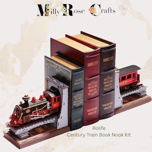 ROBOTIME Fermalibri Book Nook Kit Treno - Puzzle 3D Da Costruire, Decorazione Per Libreria