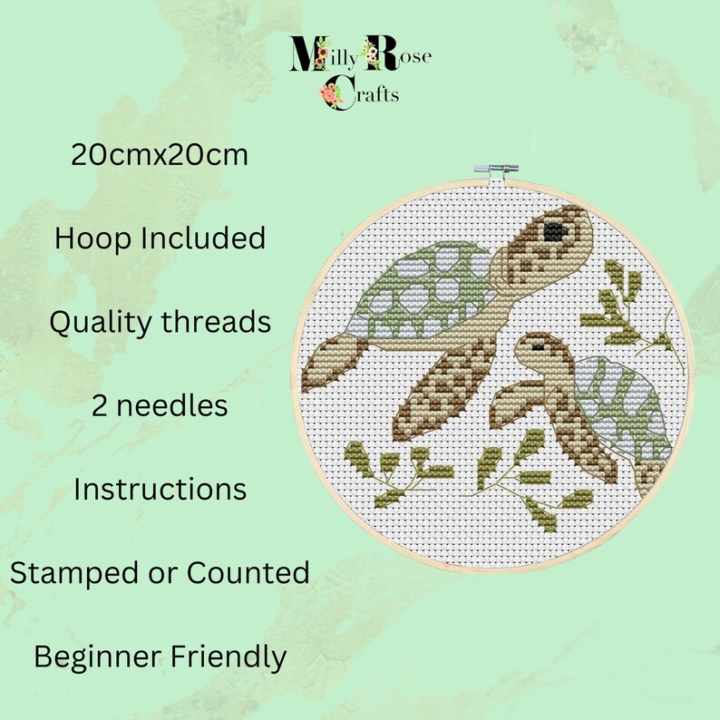 Sea Turtle Cross Stitch Kit Easy Two Turtles Stamped & Counted Beginner ...