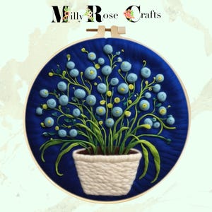 2D Blumen Nadelfilz Set Erwachsene Anfänger Blaue Themen Blumen Wolle Malerei Kit Komplette Pflanze Merinowolle Filzset 20 cm Hoop Handwerk Geschenk