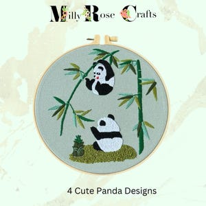 Panda Embroidery Kit Cute Black and White Pandas Bamboo Embroidery Beginner Adult Easy Instructions Stamped Embroidery Threads Cloth Hoop
