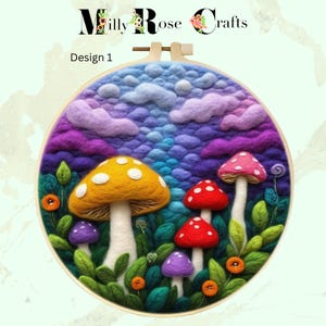 Mushroom Felting Kit 2d Wool Painting Merino Wool Felt Kit Beginner Easy Felting Kit Adult, Christmas Craft Gift Idea Set 2