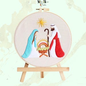 Kerststalborduurpakketten Borduurpakket voor beginners Mary & Joseph, kerstborduurpakket 20 x 20 cm compleet gestempeld borduurpakket