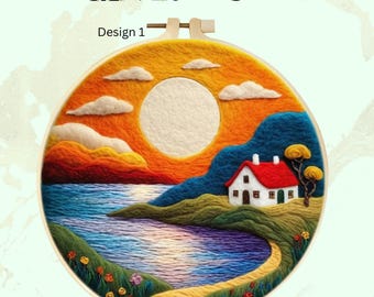 2D Needle Felting  Kit Sunset at Sea Wool Painting Kit Adult Beginner Needle Felting Craft Kit Perfect Christmas Gift Idea