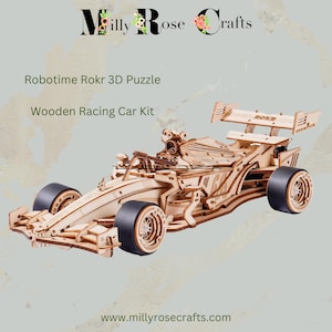 3D Holz Rennauto Puzzle DIY Model Kit für Erwachsene & Jugendliche Mechanischer brüllender Motor, 8-10 M Bewegung nach vorne Handwerk Geschenkidee