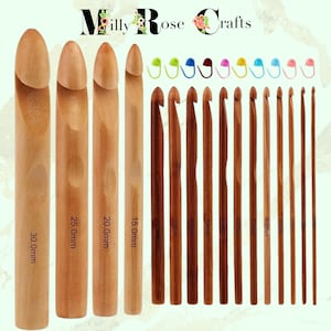 16Pcs Wooden Bamboo Crochet Hooks 3 to 30mm in Diameter Handle Crochet Kit Knitting Needles 10pcs Stitch Markers Giant Crochet Hook Big Yarn