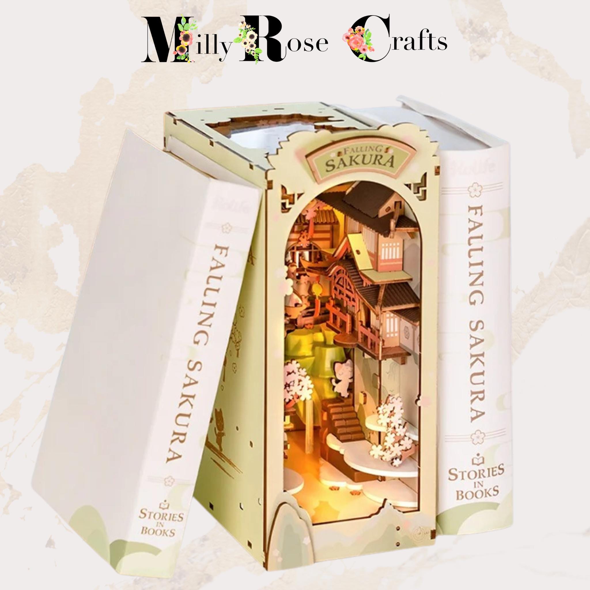 Rolife Falling Sakura Book Nook Kits Adults Apple Blossom DIY