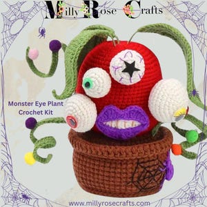 Halloween Multi Eye Red Monster Plant Crochet Kit: Spooky Beginner Amigurumi, Complete DIY Crochet Craft Kit Unique Decor & Craft Gift Idea