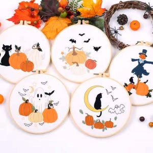 Halloween-borduurpakket. Complete borduurset Halloween Set 2: 5 kits naar keuze, borduren voor beginners volwassenen