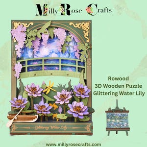 Rowood Glittering Water Lily 3D Wooden Puzzle Robotime Flower Picture Beginner Model Kits Eternal Flowers Romantic Gift Birthday Mothers Day