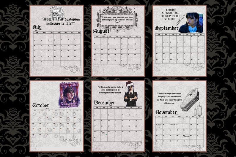 Wednesday Addams 2023 Calendar Wednesday Calendar Wednesday Etsy