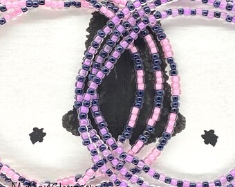 Pink Orchid & Black Glass Seed Bead Wraps - Set of 2; Bracelets, Necklaces or Anklets - Handcrafted