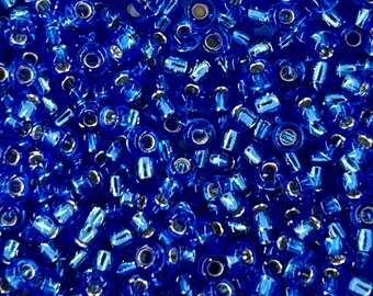 Miyuki, Japanese Seed Beads, Size 8/0, #0018, Sapphire Blue, Transparent, Silver Lined