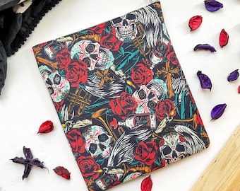 Funda de libro de Halloween con cremallera / Funda Kindle de calavera / Funda de libro de fantasía / Funda de libro de fandom