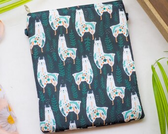 Lama Buchhülle mit Reißverschluss | Florale Kindle Hülle | Geschenk für sie | Geschenk unter 20 | Geschenk für Mama