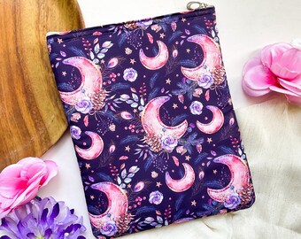Moon Phases Book sleeve with Zipper | Fantasy iPad Sleeve | Halloween Book Sleeve | Gift for her | Gift for him