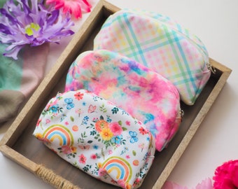 Tie Dye Round Pouches | Plaid Rainbow Makeup Pouches | Floral Stationary Pouch | Cosmetic Zipper Pouches | Gift under 10