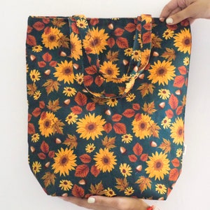 Sunflowers Tote Bag with Zipper | Fall Tote Bag | Gift for her