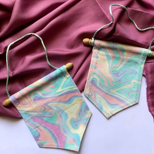 Rainbow Pastel Banner | Marbled Enamel Pin Display | Kawaii Banner | Pin Flag | Pennant | Fabric Flag| Gift under 15 | Stocking Stuffer