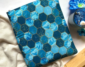 Blue Honeycomb Book sleeve with zipper | Fantasy kindle sleeve | Gift under 20 | Starless Sea iPad sleeve