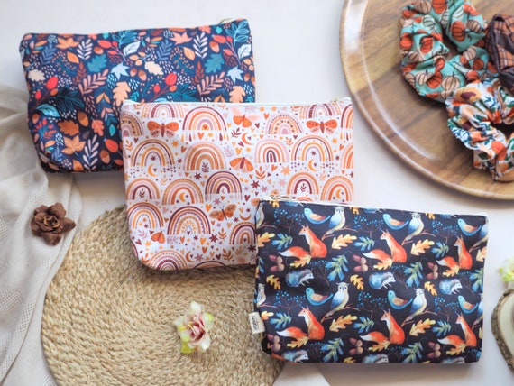 Fall Floral Big Pouches Pumpkin Makeup Pouches Autumn Pattern Stationary  Pouch Cosmetic Zipper Pouches 