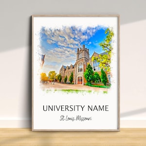 Washington Universität Poster, St. Louis Universität Poster, Graduierung Wandkunst, Wohnkultur, College Alumni Lehrer Geschenk, Schule Aquarell Kunst