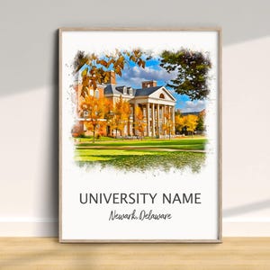 University of Delaware Newark Print, University Poster, Graduation Wall Art, Home Decor, College Alumni Teacher Gift, School Watercolor Art