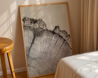 Tree Rings Wall Art, Delicate Light Pencil Sketch Wood Cross Section Poster, Soft Nature Print, Office Wall Decor, Nature Lover Gift